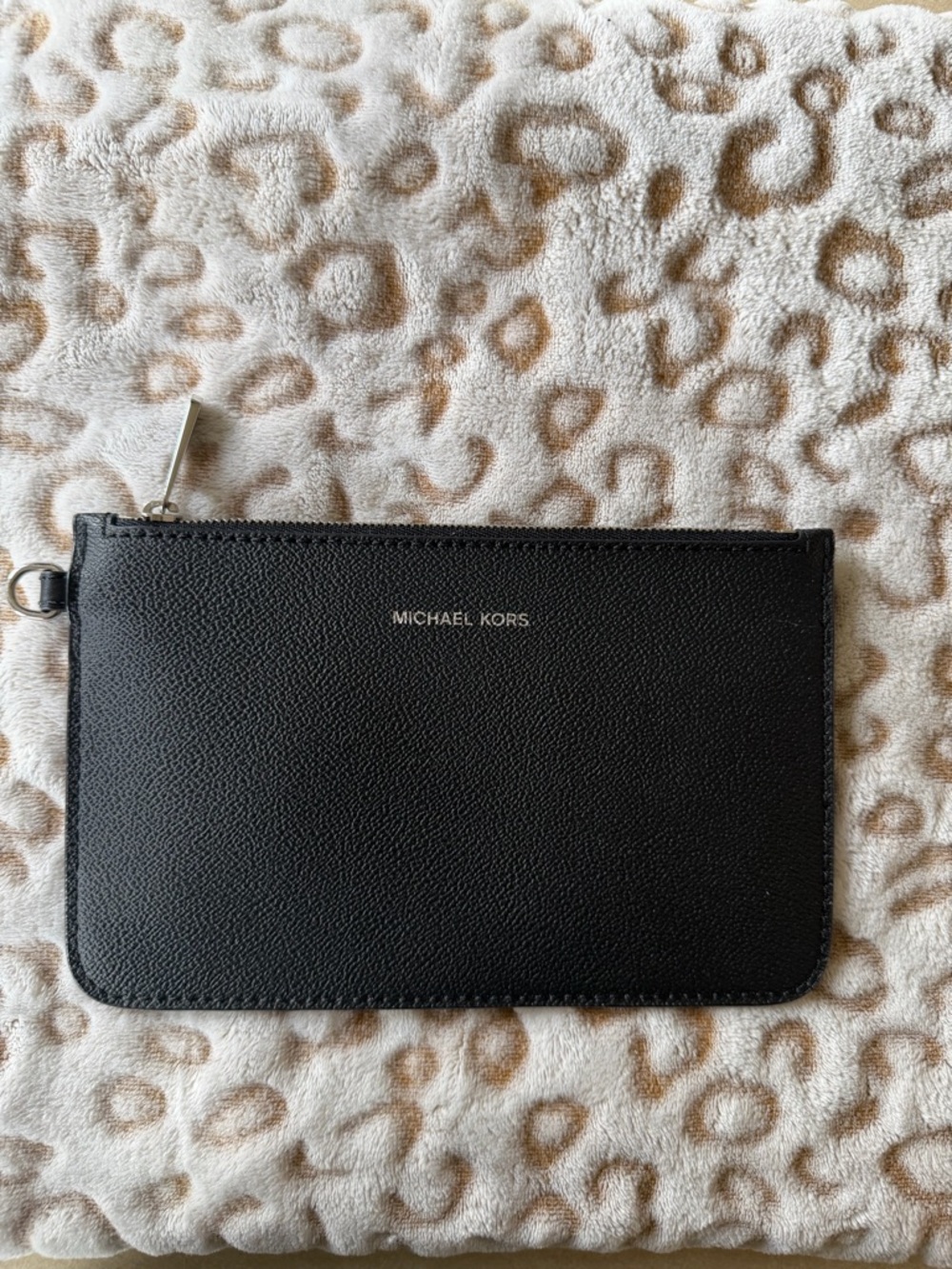 Michael Kors Black Leather Zip Wristlet Pouch